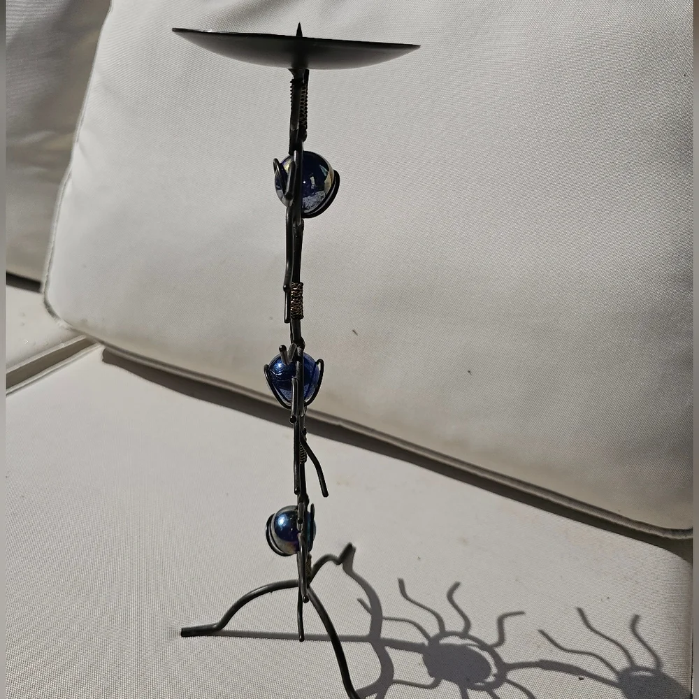 Halloween Metal Spider Candle Holder Blue Marbles Tall Goth‎ Art Deco Spooky